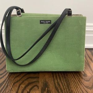 Kate Spade Green Corduroy & Paisley Vintage Leather Handle Shopper Tote Bag